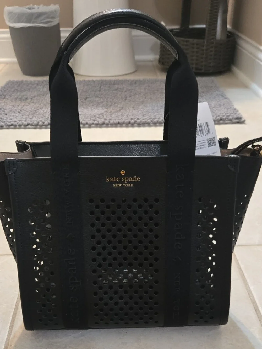 kate spade Black Perforated Tote with Removable Strap NWT